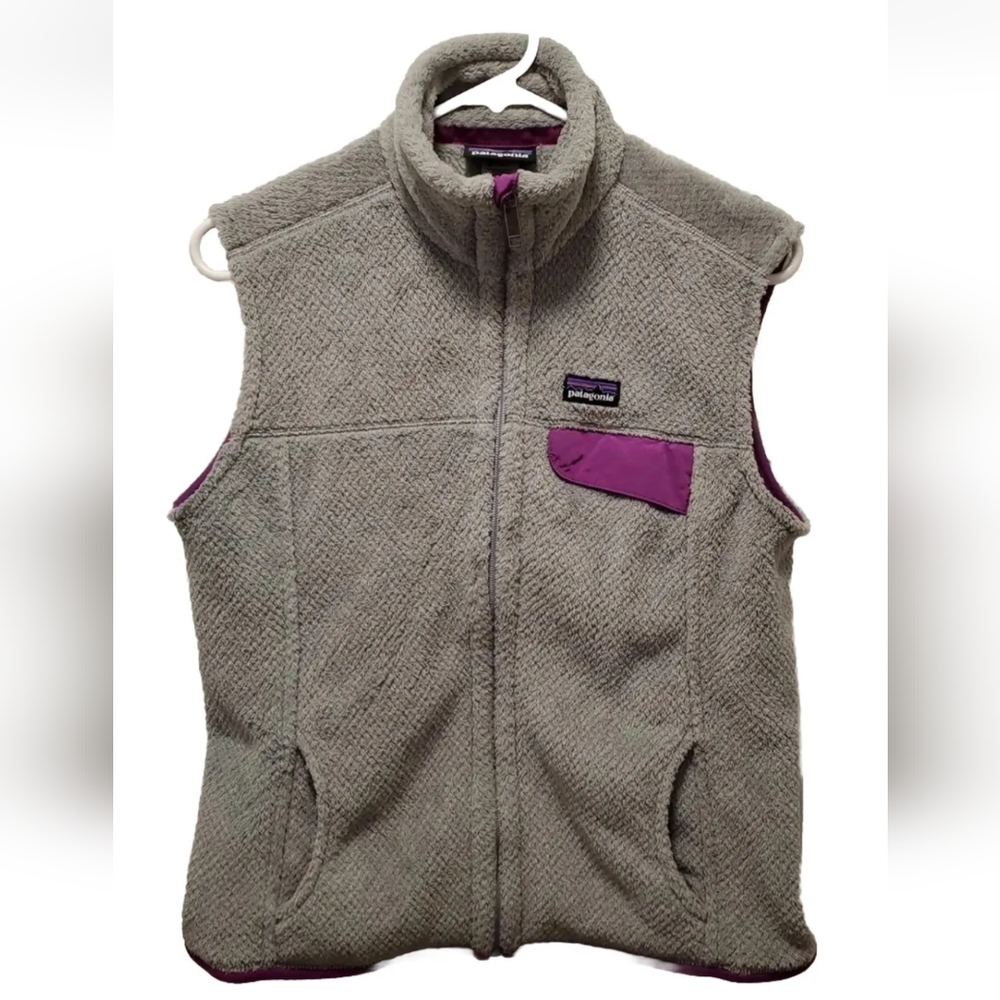 Patagonia Fleece Full Zip Gray & Purple Vest Size Medium